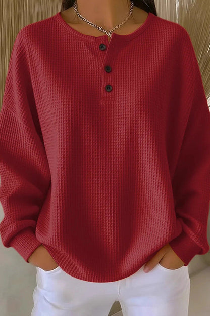 Classic waffle-knit henley everyday top for women | Livia