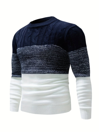 Gavren | Men's Color Block Crew Neck Sweater with Ribbed Cuffs
