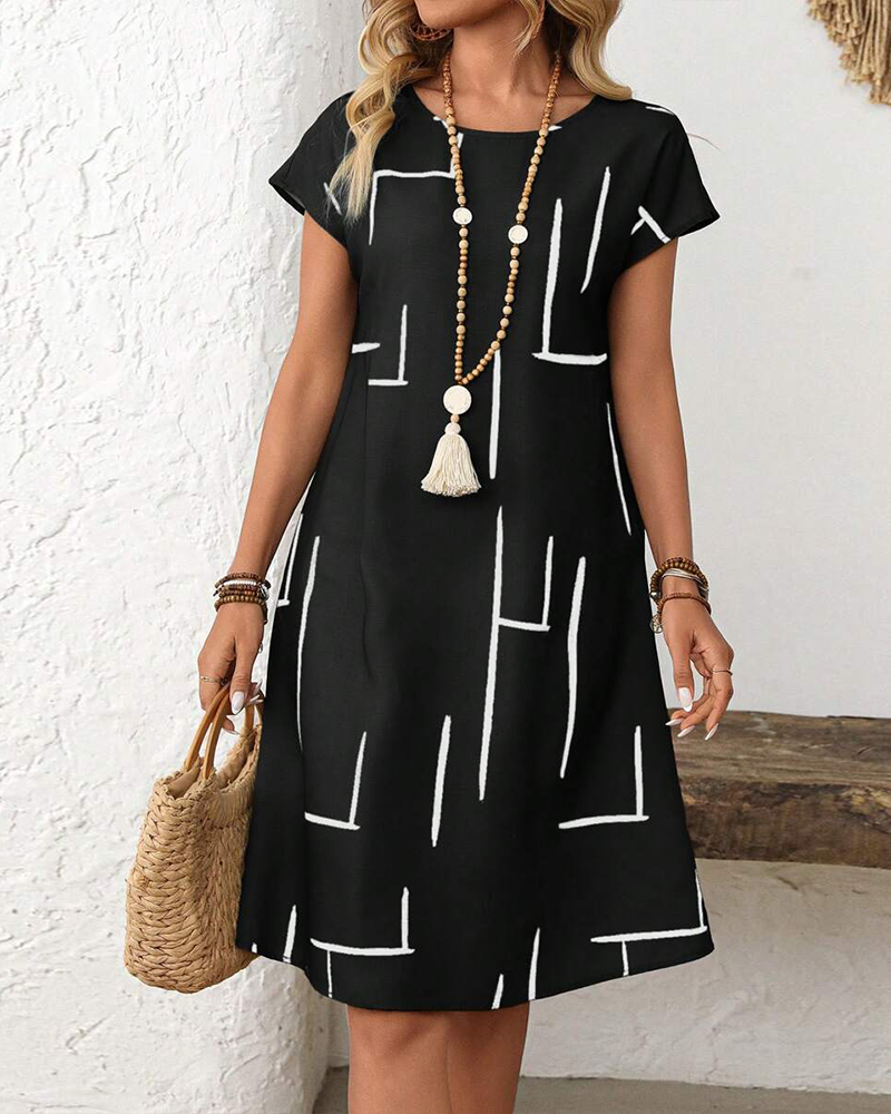 Striped cotton shift knee length dress for women | Lauretta