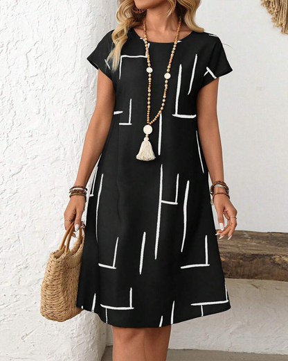 Striped cotton shift knee length dress for women | Lauretta
