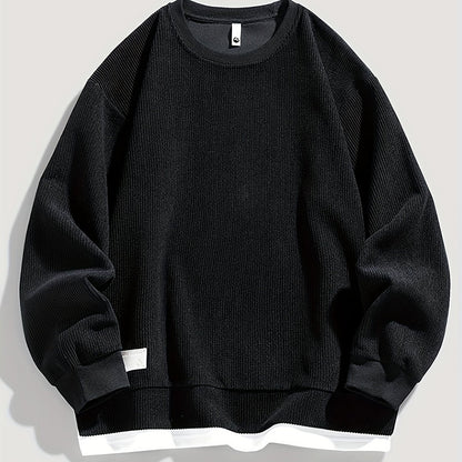 Halvern | Men's Layered Crew Neck Sweatshirt with Ribbed Texture