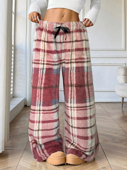 Freesia | Women's Plaid Wide Leg Drawstring Sweatpants