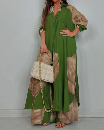 Art print cropped top wide leg pant set for women | Marisela