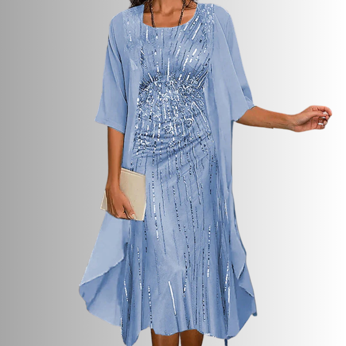 Floral slip midi dress with sheer open-front duster set for women | Marisela