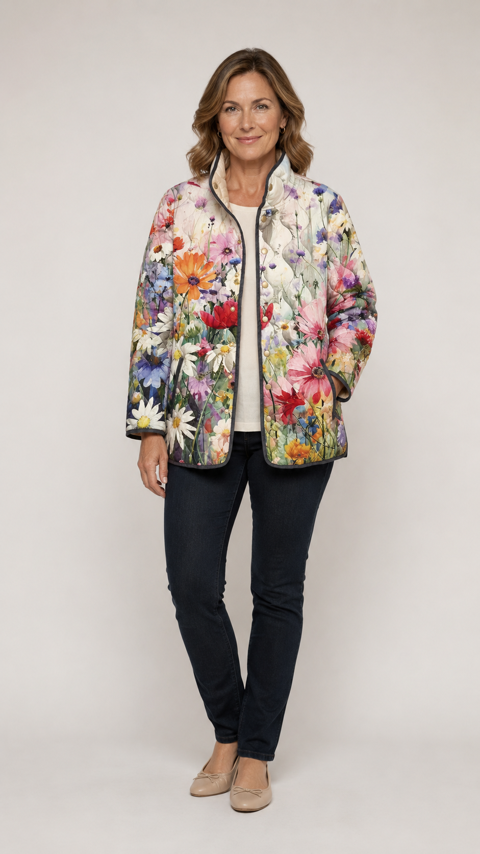 Celeste | Women's Floral Quilted Jacket with Button Front