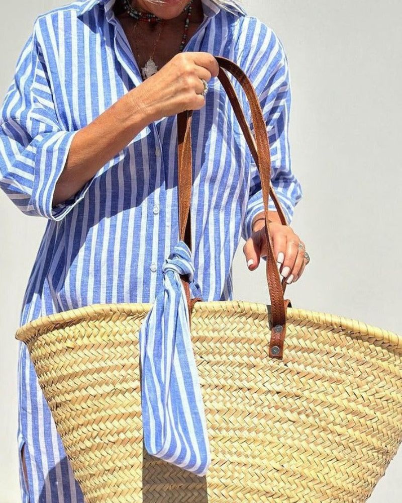 Striped relaxed oversized shirt midi dress for women | Marisela