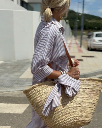 Striped relaxed oversized shirt midi dress for women | Marisela