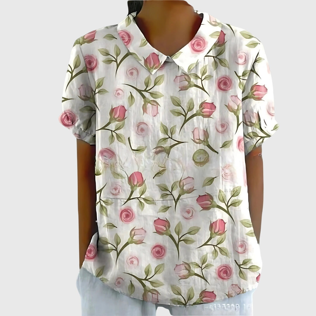 Veronica | Women's V Neck Short Sleeve Floral Blouse