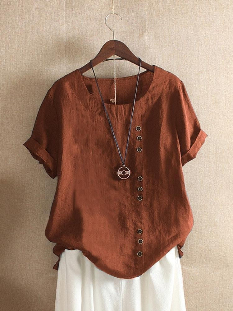 Casual loose fit cotton side button blouse for women | Marisela