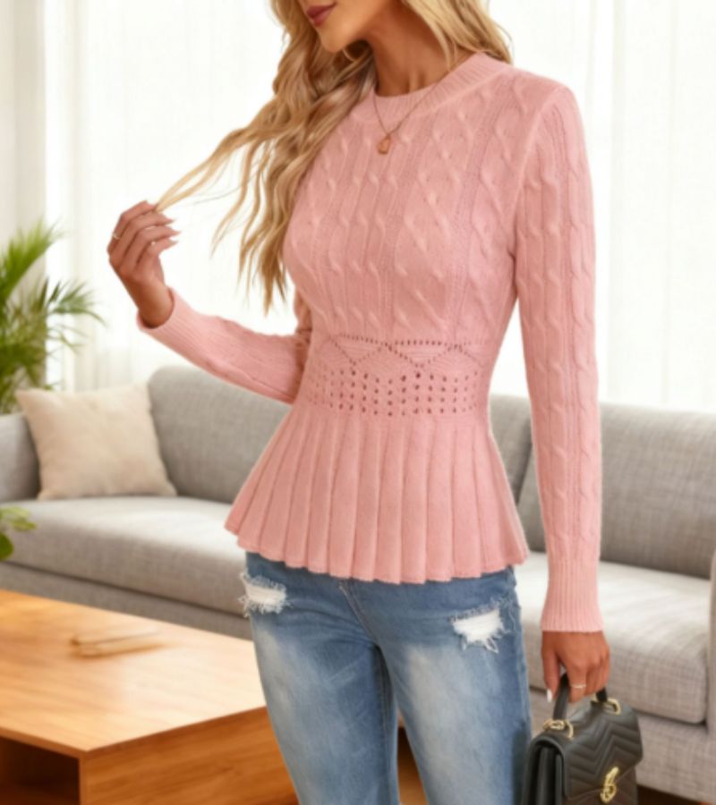 Thick knit peplum hem sweater for women | Ornella