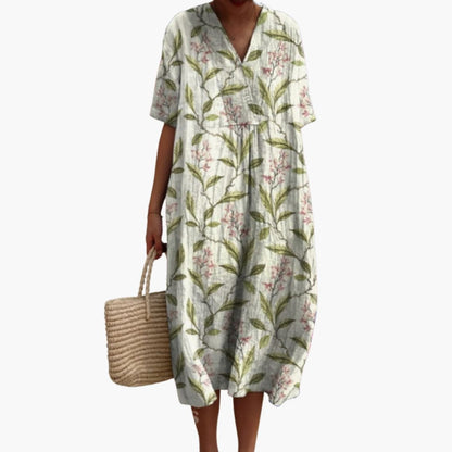 Floral meadow print oversized midi dress for women | Marisela
