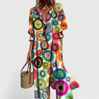 Multicolour boho flowing dress for women | Paula