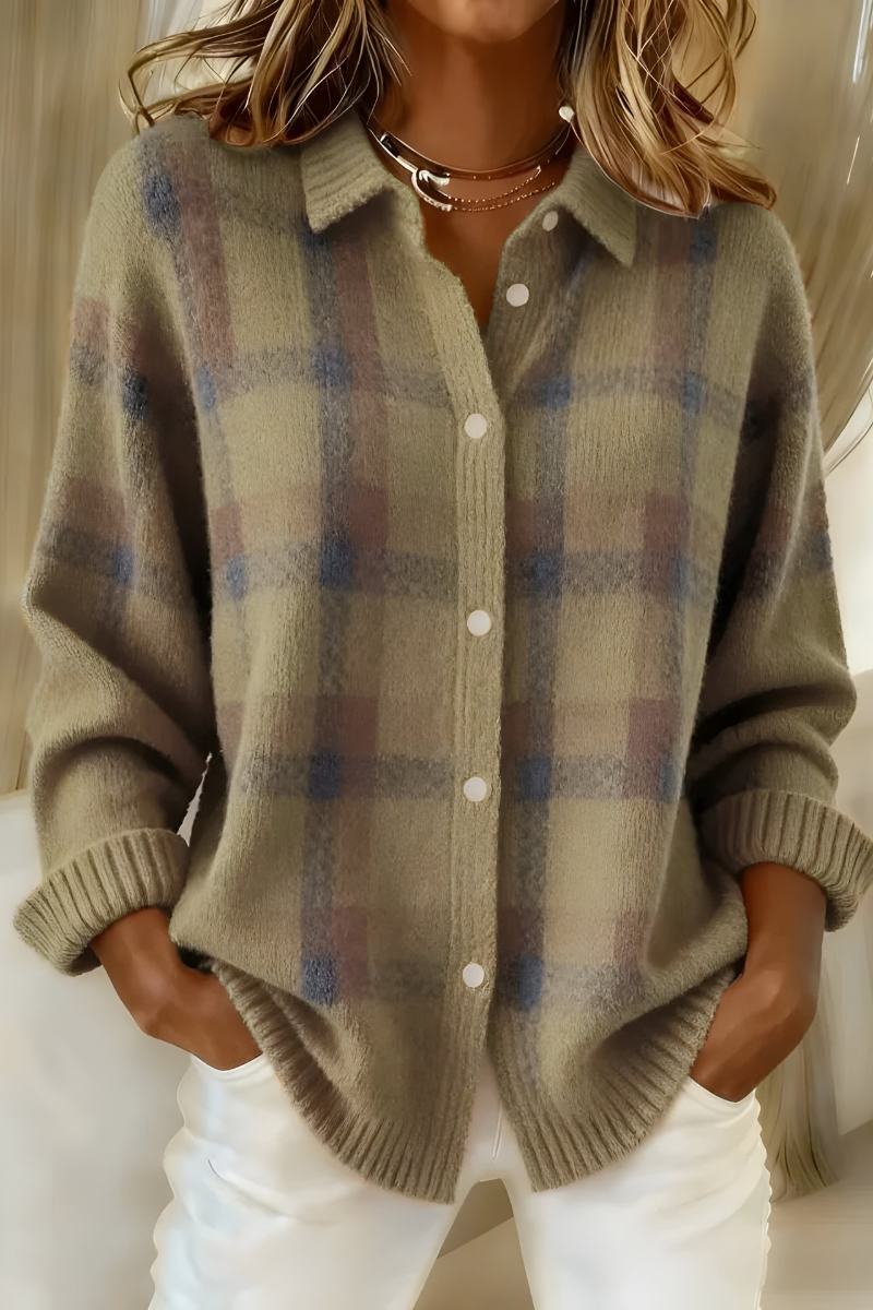 Maisha | Women's Checked Knit Button Front Cardigan
