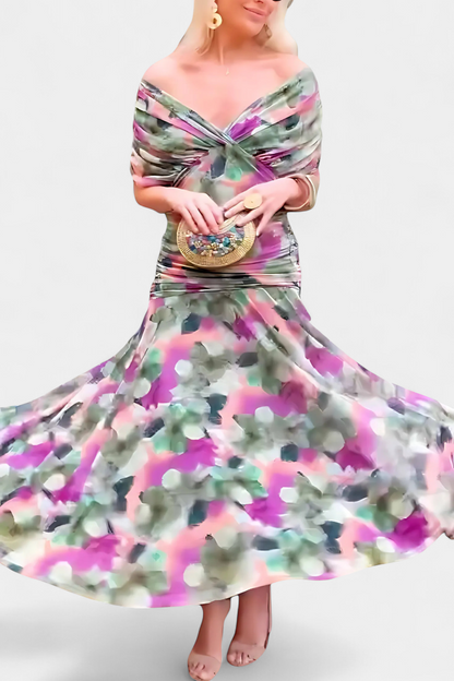Long floral V-neck maxi dress for women | Vivian