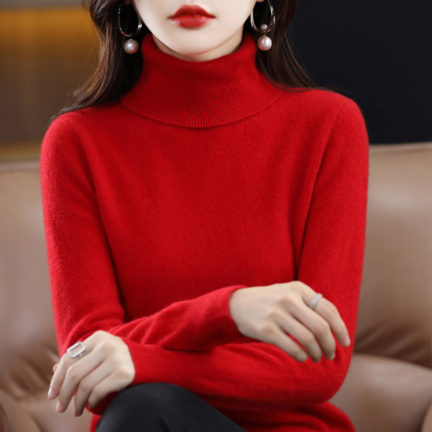 Soft knit turtleneck sweater for women with classic fit | Elara