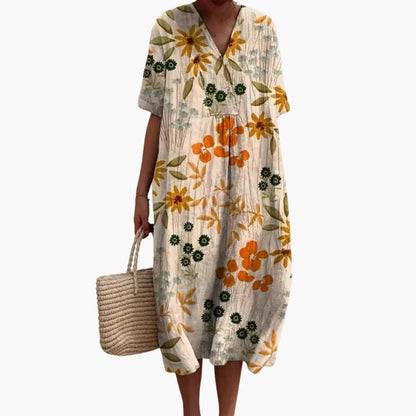 Floral meadow print oversized midi dress for women | Marisela