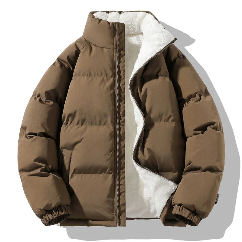 Fleece-lined puffer jacket with high collar for winter | Eryndor