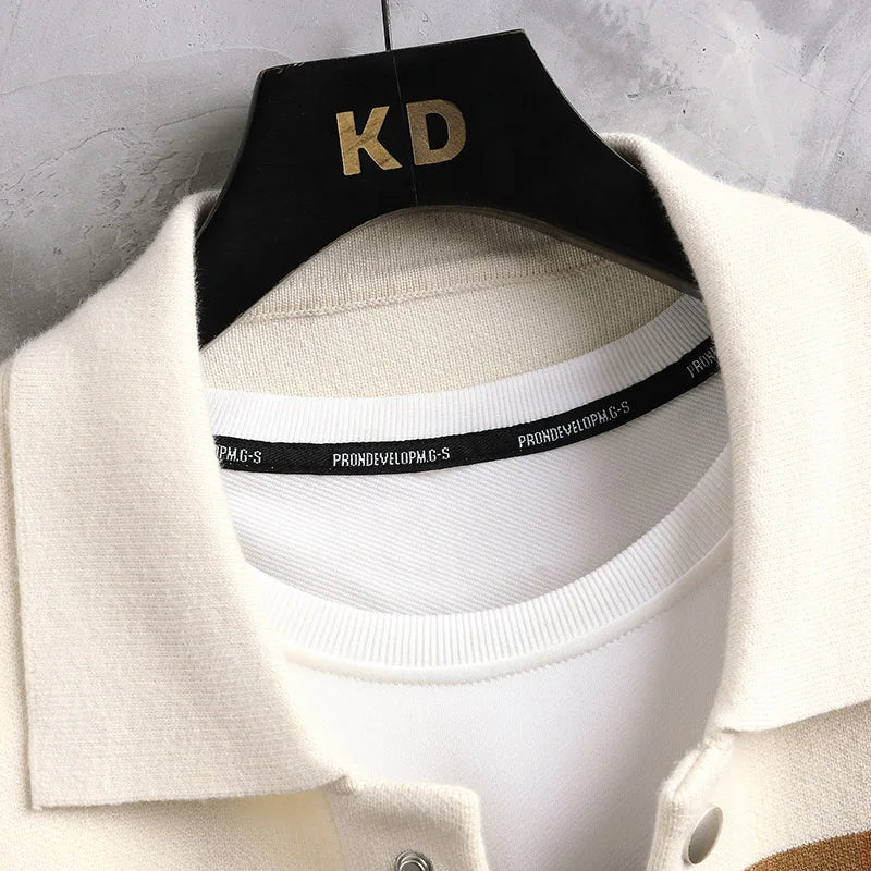 Striped varsity knit jacket with button-up front | Arden