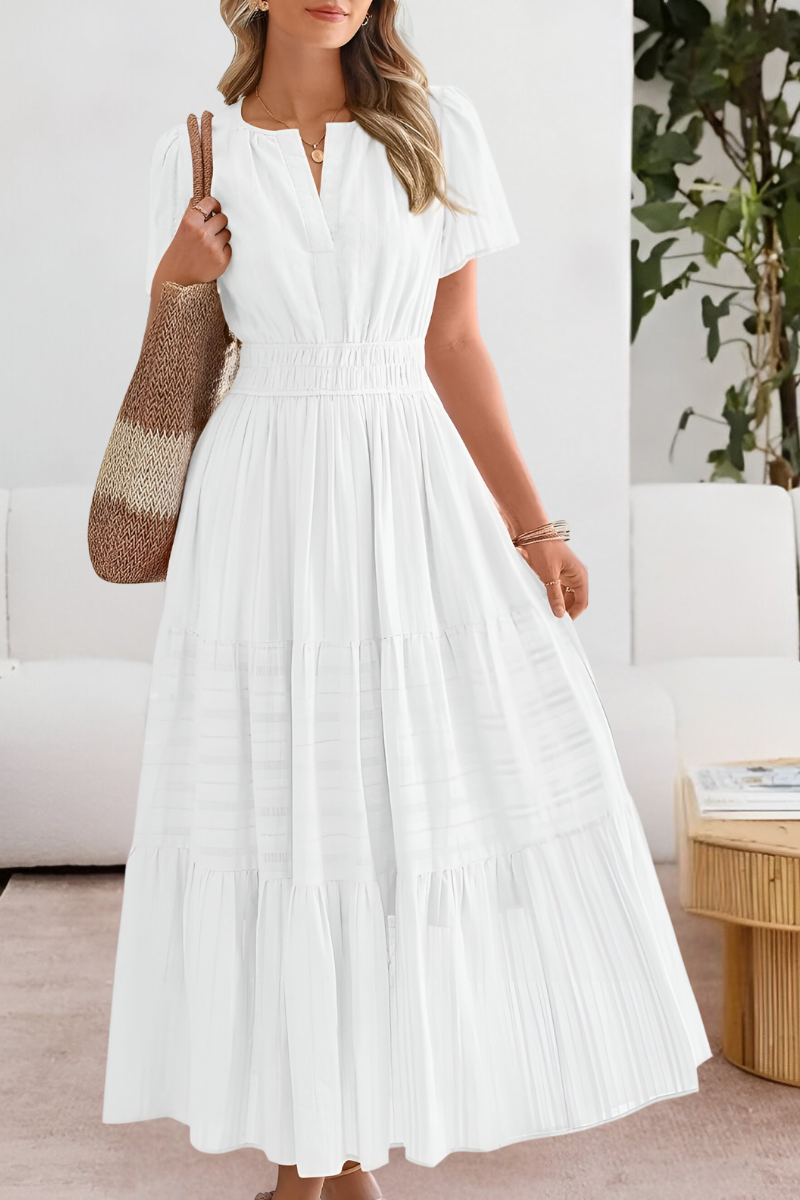 Boho tiered maxi dress with short sleeves for women | Marisela