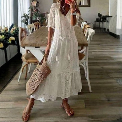 Floral boho short sleeve midi dress for women | Marisela
