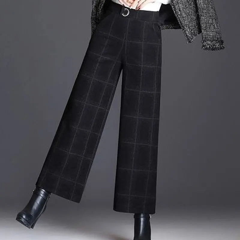 Plaid wide-leg trousers with belt accent | Ashton