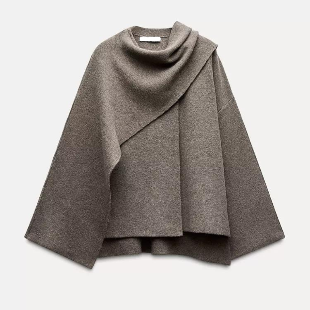 Chic asymmetrical wool poncho for women | Seraphina