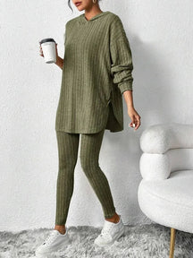Ribbed knit lounge set with oversized hooded top | Lyra
