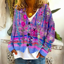 Bohemian multicolor cardigan with embroidered details for women | Mireya