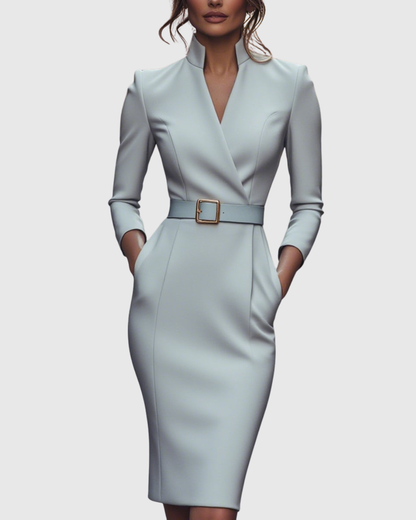 Elegant long-sleeve tailored midi dress for women | Claribel