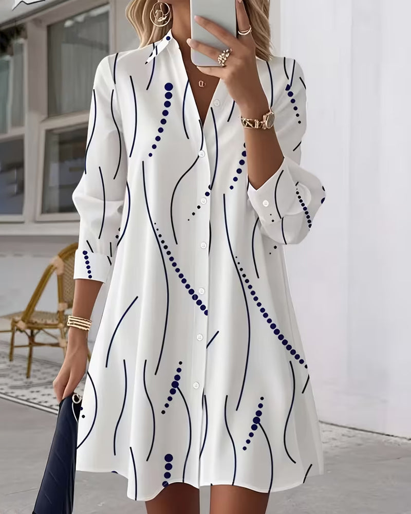 Striped wavy collar A-line shirt dress for women | Marisela