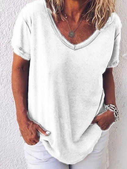 Casual loose fit V-neck summer T-shirt for women | Marisol