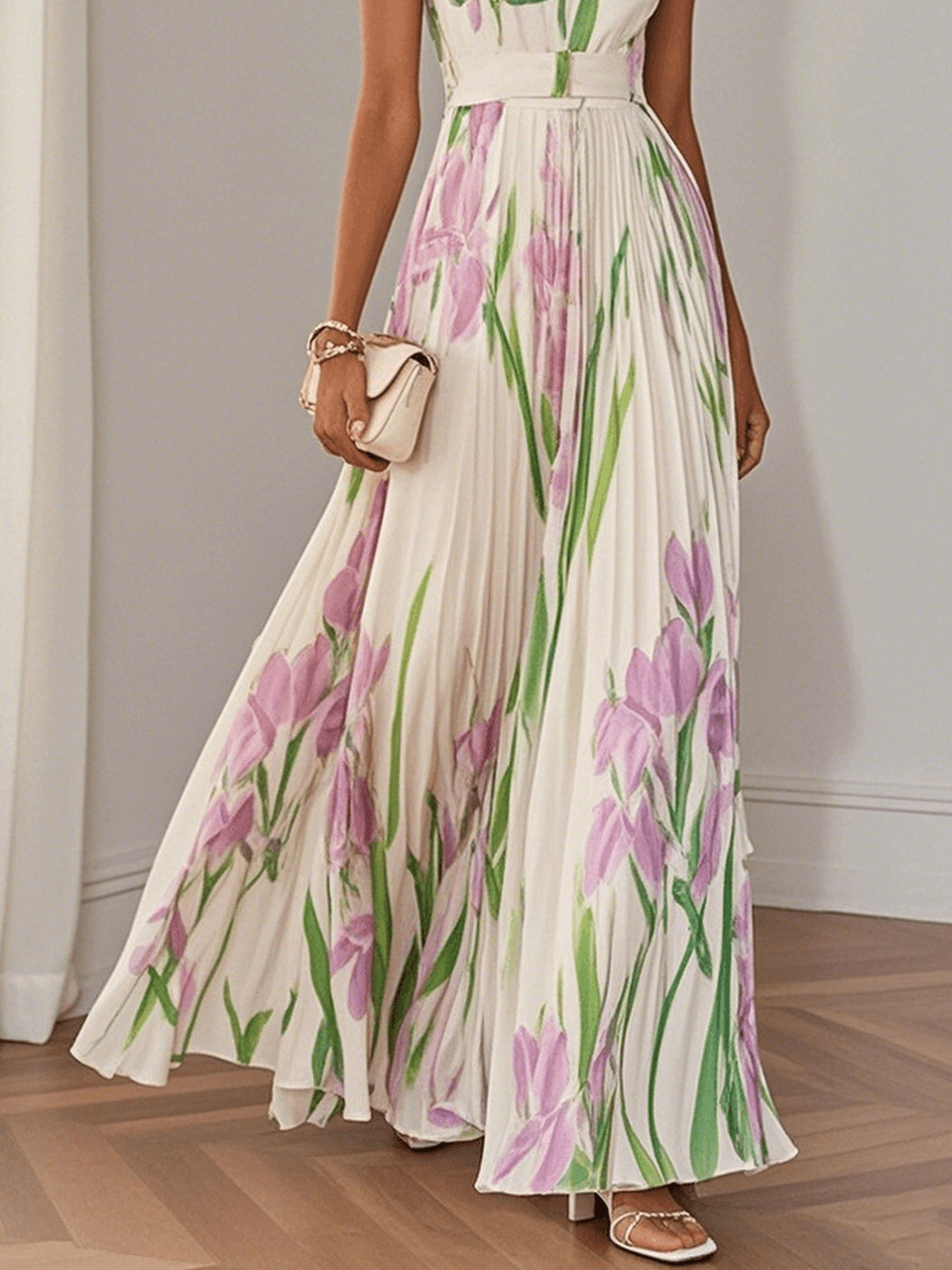 Floral boho A-line maxi dress for women | Marisela