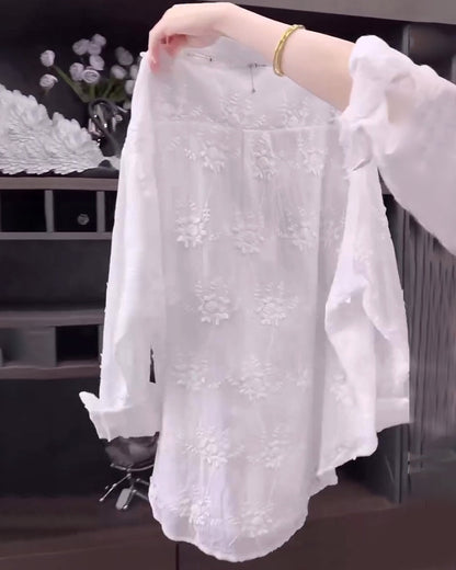 Embroidered cotton dropped shoulder shirt for women | Marisela