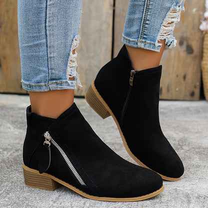 Orthopedic leather zipper block heel boots for women | Joanna
