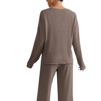 Ribbed knitted V-neck matching set for women | Kathy