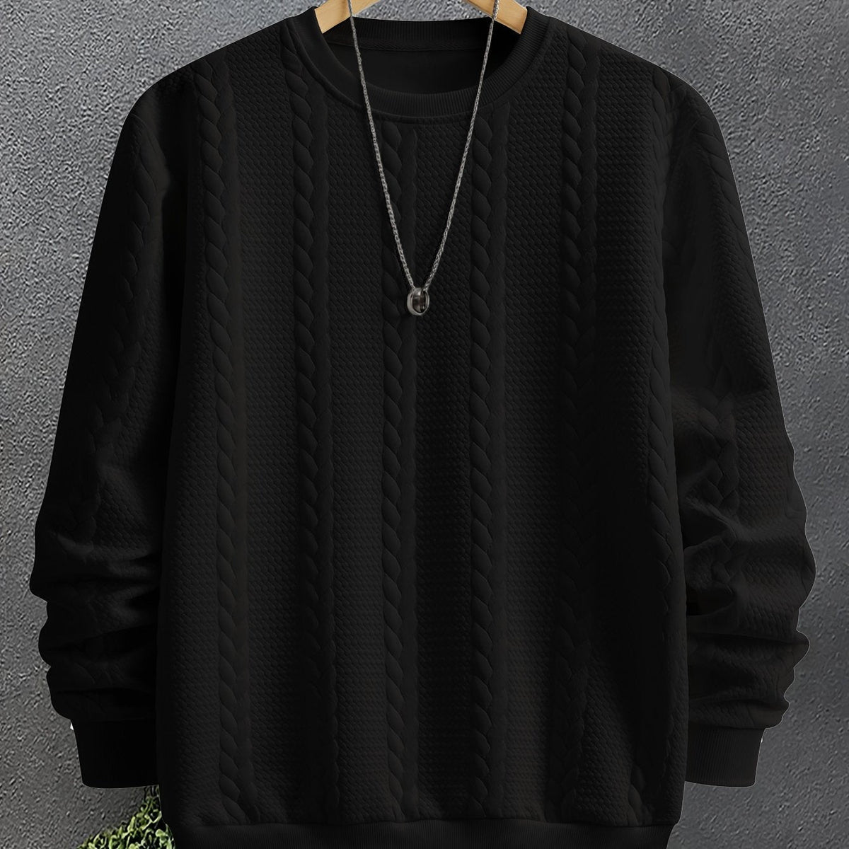 Thervan | Men's Textured Crew Neck Sweatshirt with Ribbed Cuffs