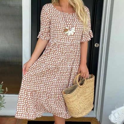 Griselda | Women's Polka Dot Midi Dress with Tiered Skirt