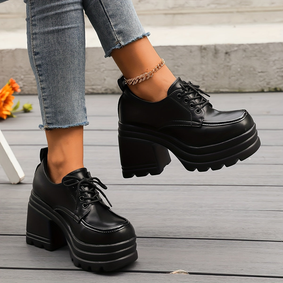 Chunky platform lace-up oxfords with block heel | Selby