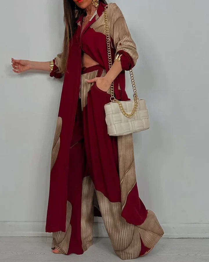 Art print cropped top wide leg pant set for women | Marisela