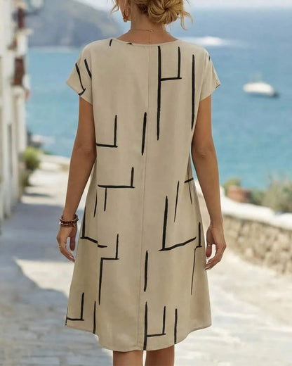 Striped cotton shift knee length dress for women | Lauretta