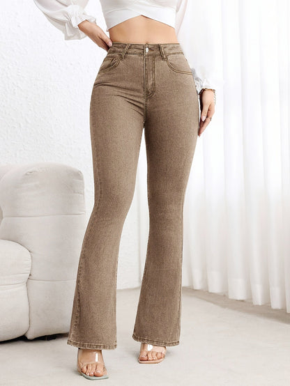 Cavelle | Women's High Waist Contrast Stitch Flare Jeans