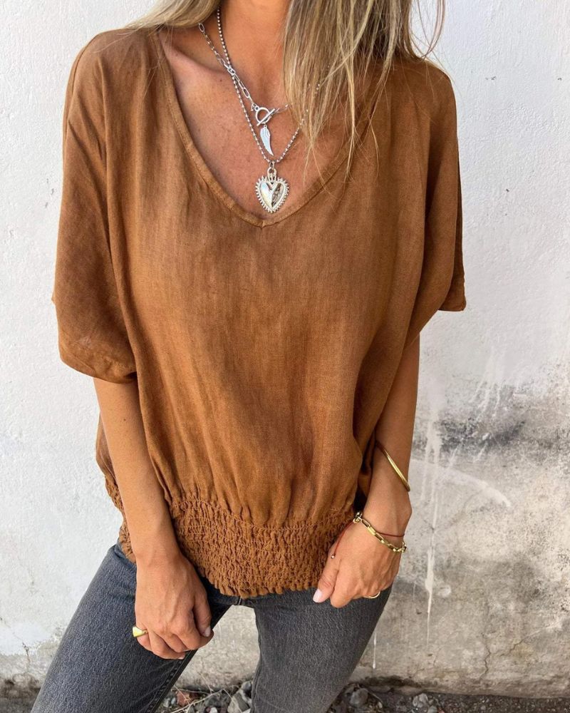 Relaxed flowy V-neck summer top for women | Carol