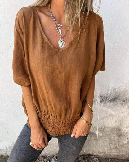 Relaxed flowy V-neck summer top for women | Carol