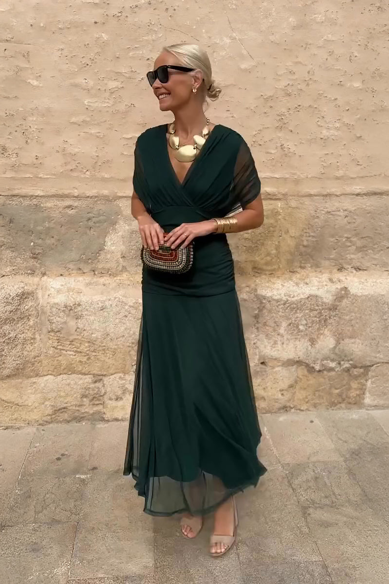 Floral V-neck Pleated Party Maxi Dress | Seraphina