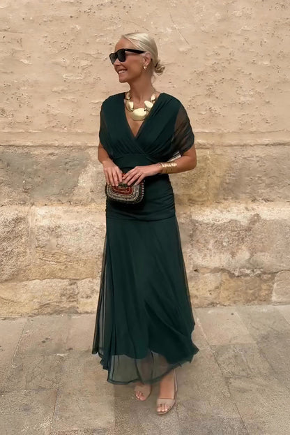 Floral V-neck Pleated Party Maxi Dress | Seraphina