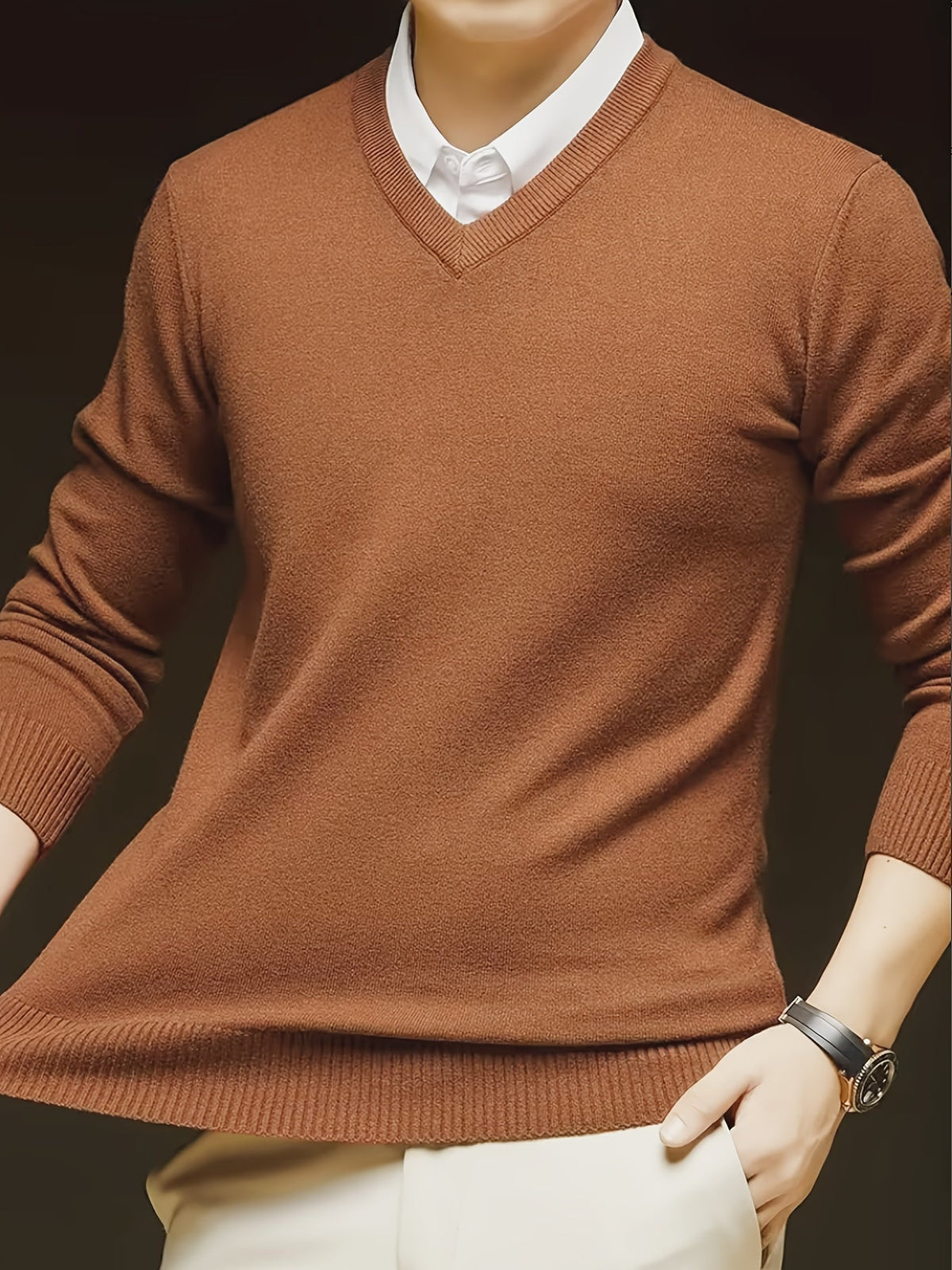 Elvaris | Men's V Neck Pullover Sweater with Stretch Knit