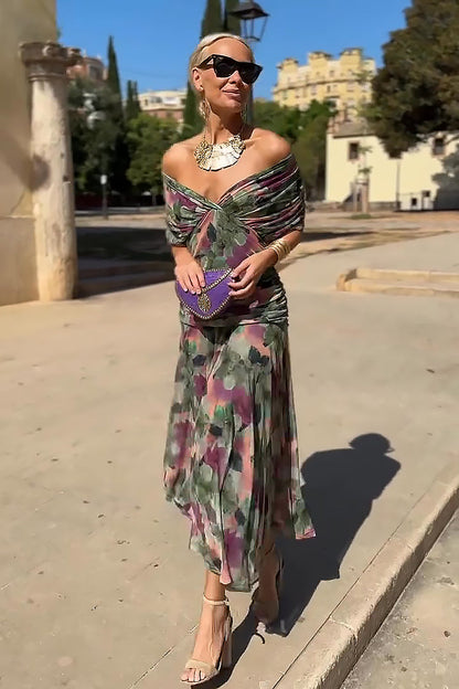 Floral V-neck Pleated Party Maxi Dress | Seraphina
