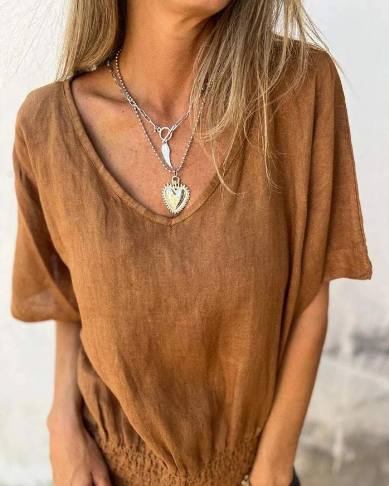Relaxed flowy V-neck summer top for women | Carol