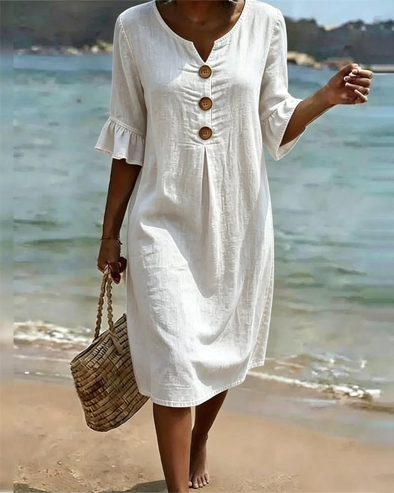 Casual solid A-line ruffle sleeve dress for women | Pasqualle