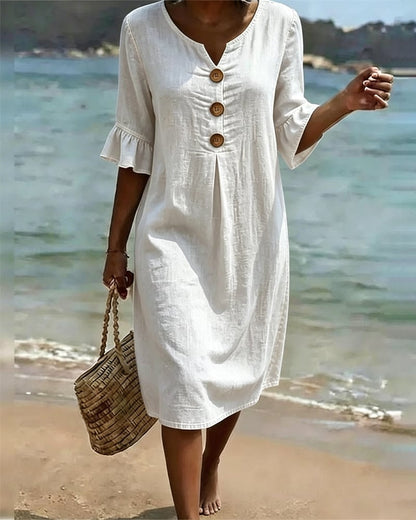 Casual solid A-line ruffle sleeve dress for women | Pasqualle